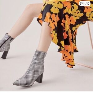 Jeffery Campbell Como Stretch Black and White Houndstooth Plaid Heeled Boots